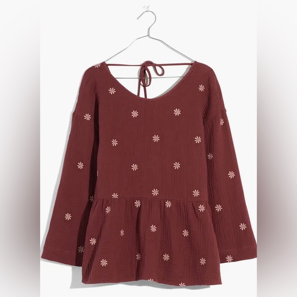 🔖 MADEWELL Embroidered Peplum Open Back Mulberry Top Flower Daisy - Picture 5 of 14